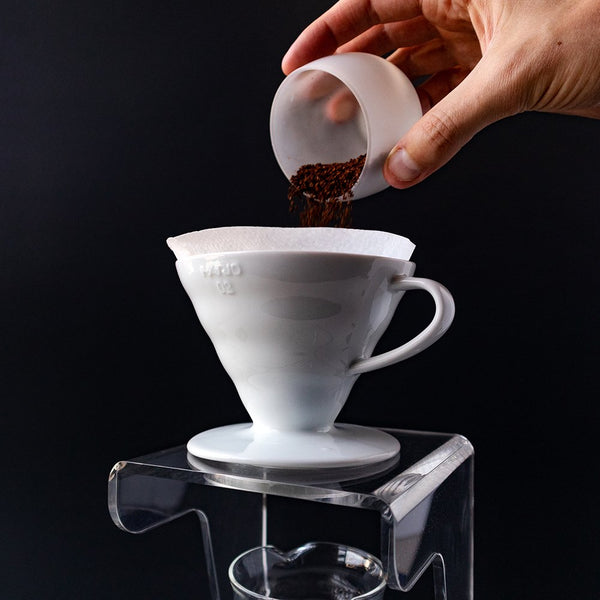 Hario V60 Ceramic Coffee Dripper Pour Over Cone Coffee Maker Size 02, White