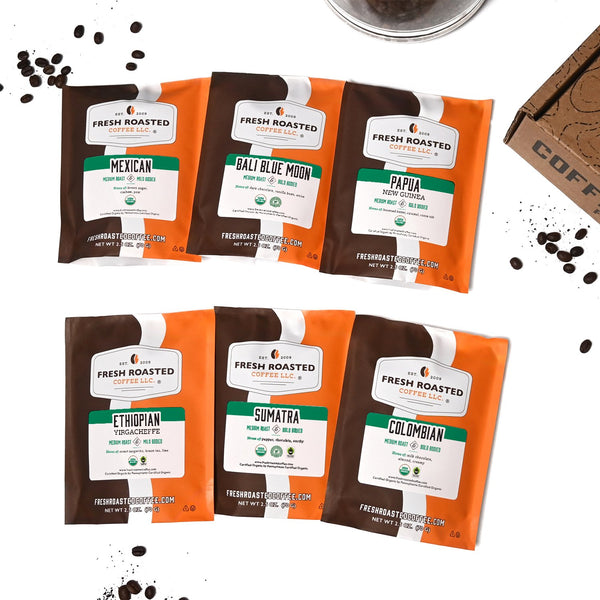 Fresh Roasted Six Pack Sampler - Organic Single-Origin Medium Roasts