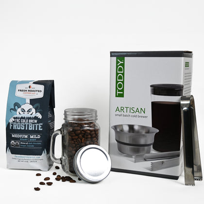 Toddy® Artisan Small Batch Cold Brewer + 12 oz Frostbite Organic Cold Brew + Mason Jar - Coffee Gift Set