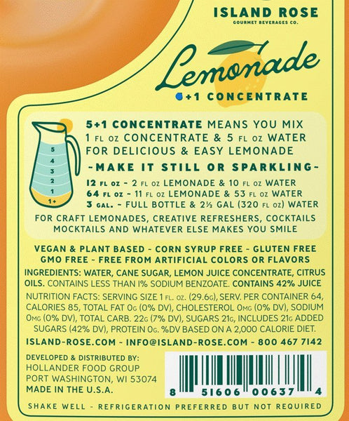 Island Rose Premium Lemonade - Flavored Concentrate