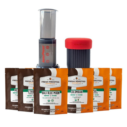 Aeropress Go + Organic Single-Origin Medium Roast Six-Pack - Coffee Gift Set