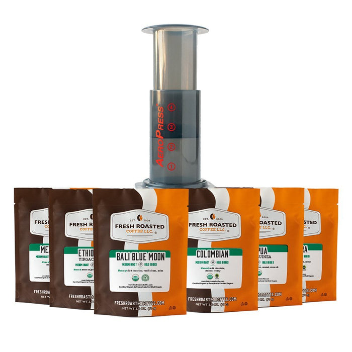 Aeropress + Organic Single-Origin Medium Roast Six-Pack  - Coffee Gift Set